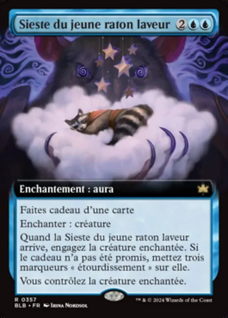 Sieste du jeune raton laveur, carte Magic BLB 357 — extension Bloomburrow