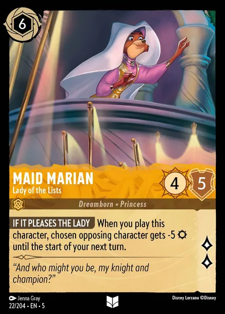 Maid Marian - Lady of the Lists, Disney Lorcana card CH5-022 — Shimmering Skies set