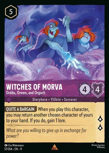 Witches of Morva - Orddu, Orwen, and Orgoch, Disney Lorcana card CH11-057 — Winterspell set
