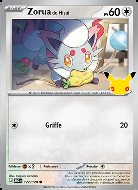 Zorua de Hisui, carte Pokémon 30C 122 — extension 30ᵉ Anniversaire