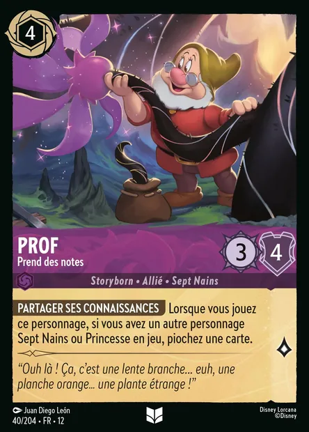 Prof - Prend des notes, carte Disney Lorcana CH12-040 — extension Contrées Inconnues