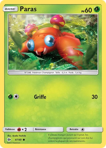 Paras, carte Pokémon SUM 4 — extension Soleil et Lune