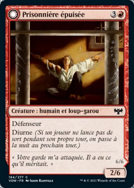 Prisonnière épuisée // Évadée furieuse, carte Magic VOW 184 — extension Innistrad : noce écarlate