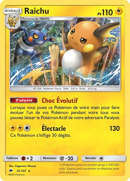 Raichu, carte Pokémon BUS 41 — extension Ombres Ardentes
