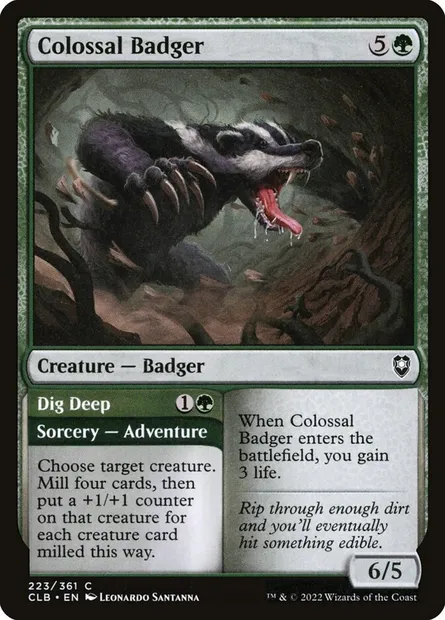 Colossal Badger // Dig Deep, Magic card CLB 223 — Commander Legends: Battle for Baldur's Gate set