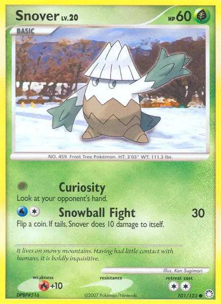 Snover, Pokémon card MT 101 — Mysterious Treasures set