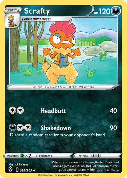 Scrafty, Pokémon card EVS 99 — Evolving Skies set