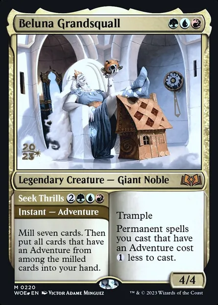 Beluna Grande-bourrasque // En quête de frissons, carte Magic PWOE 220s — extension Wilds of Eldraine Promos