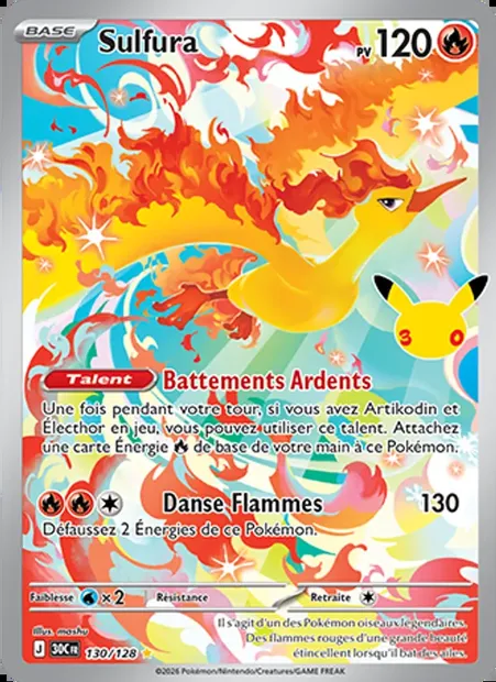 Sulfura, carte Pokémon 30C 130 — extension 30ᵉ Anniversaire