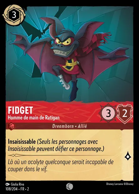 Fidget - Homme de main de Ratigan, carte Disney Lorcana CH2-108 — extension L'Ascension des Floodborn