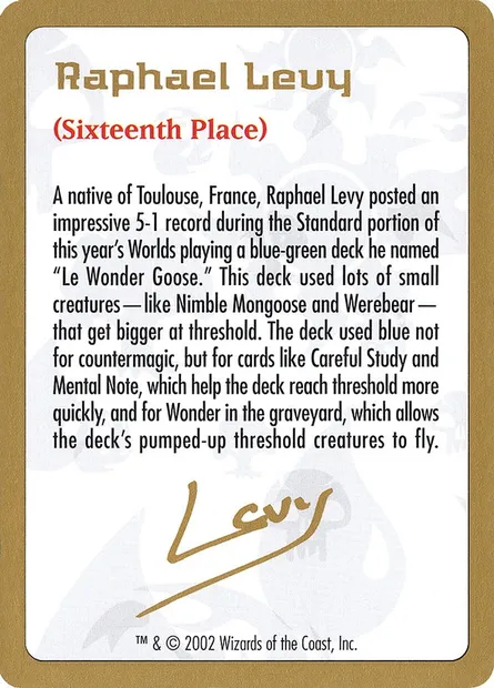 Raphael Levy Bio, carte Magic WC02 rl0a — extension World Championship Decks 2002