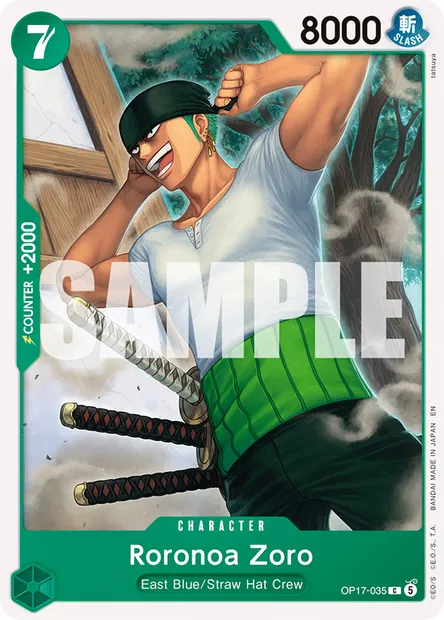 Roronoa Zoro, One Piece card OP17-035 — THE WORLD’S STRONGEST WARRIORS set