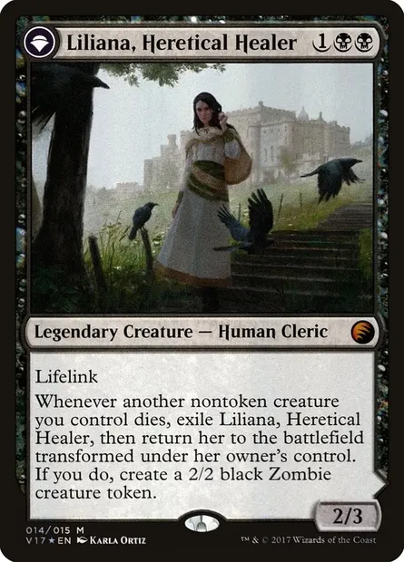 Liliana, guérisseuse hérétique // Liliana, nécromancienne provocatrice, carte Magic V17 14 — extension From the Vault: Transform