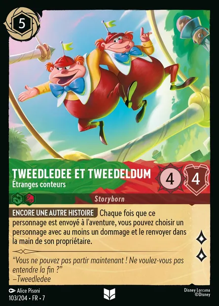 Tweedledee et Tweedeldum - Étranges conteurs, carte Disney Lorcana CH7-103 — extension L'île d'Archazia