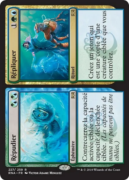 Répudier // Répliquer, carte Magic RNA 227 — extension L'allégeance de Ravnica