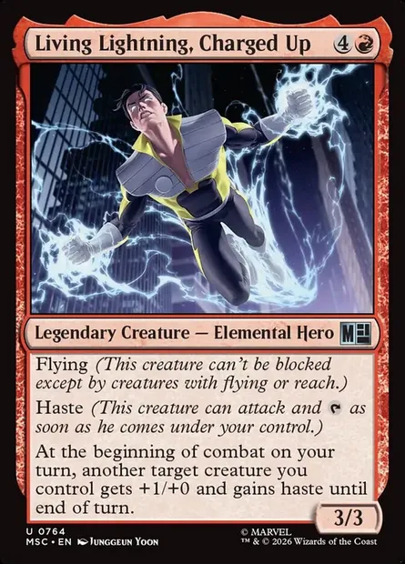 Living Lightning, Charged Up, Magic card MSC 764 — Marvel Super Heroes Commander set
