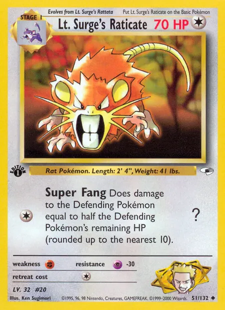 Lt. Surge's Raticate, carte Pokémon GH 51 — extension Gym Heroes