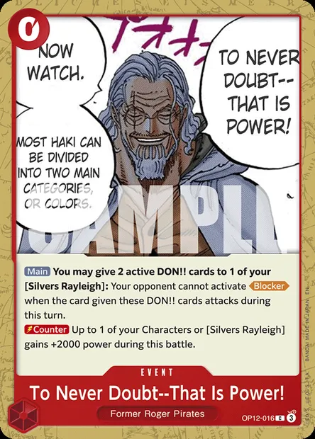 To Never Doubt--That Is Power!, One Piece card OP12-016 — LEGACY OF THE MASTER set