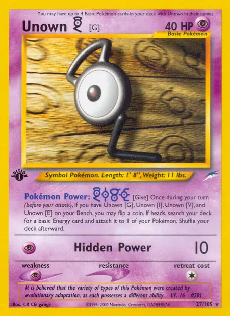 Unown [G], Pokémon card NDE 27 — Neo Destiny set
