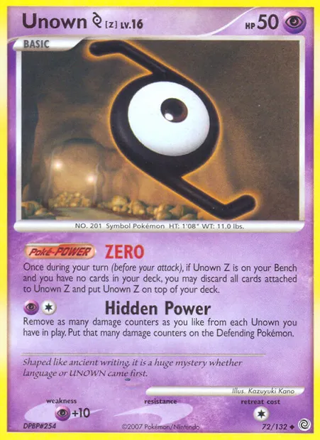 Unown Z, Pokémon card SW 72 — Secret Wonders set