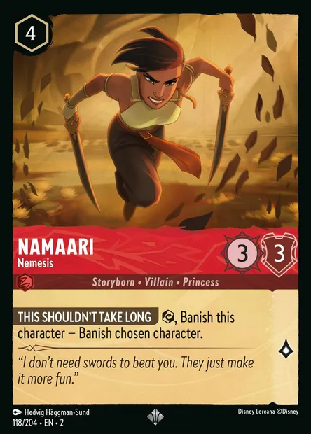 Namaari - Nemesis, Disney Lorcana card CH2-118 — Rise of the Floodborn set