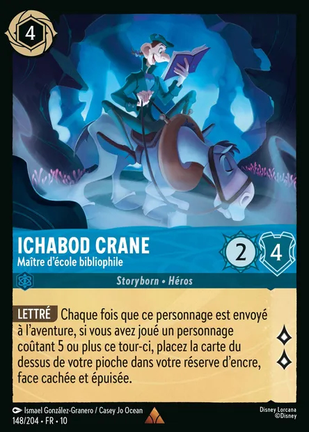 Ichabod Crane - Maître d'école bibliophile, carte Disney Lorcana CH10-148 — extension Lueurs dans les Profondeurs