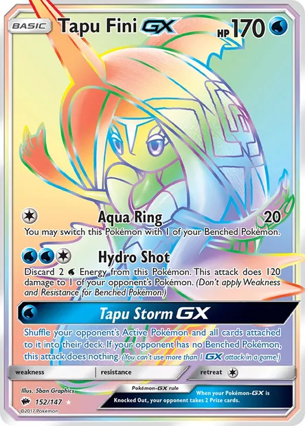 Tapu Fini GX, Pokémon card BUS 152 — Burning Shadows set