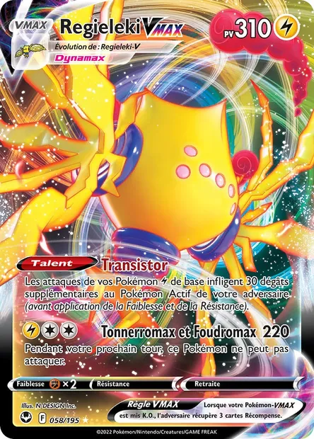 Regieleki VMAX, carte Pokémon SIT 058 — extension Tempête Argentée