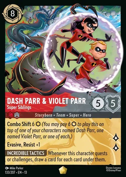 Dash Parr & Violet Parr - Super Siblings, Disney Lorcana card CH13-133 — Attack of the Vine! set
