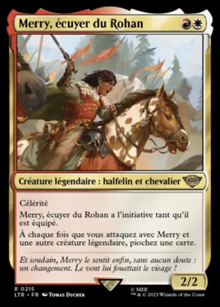 Merry, écuyer du Rohan, carte Magic LTR 215 — extension Le Seigneur des Anneaux : chroniques de la Terre du Milieu