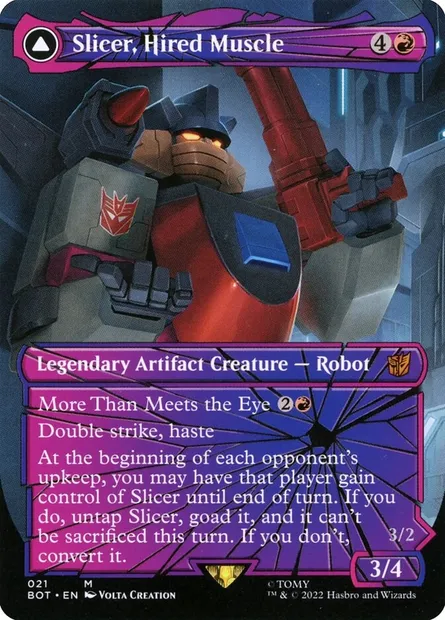 Slicer, Hired Muscle // Slicer, High-Speed Antagonist, Magic card BOT 21 — Transformers set
