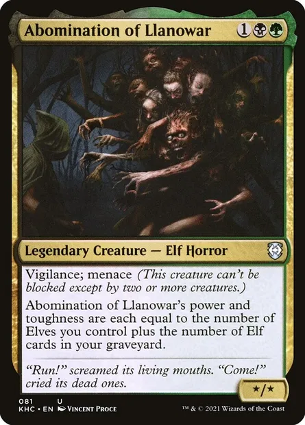 Abomination of Llanowar, Magic card KHC 81 — Kaldheim Commander set