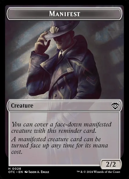 Manifest, carte Magic TOTC 28 — extension Outlaws of Thunder Junction Commander Tokens