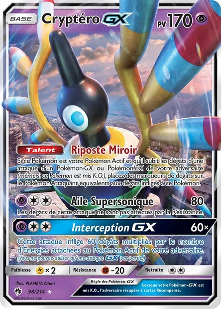 Cryptéro GX, carte Pokémon LOT 98 — extension Tonnerre Perdu