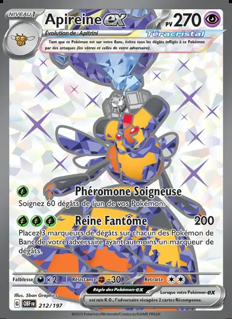 Apireine-ex, carte Pokémon OBF 212 — extension Flammes Obsidiennes