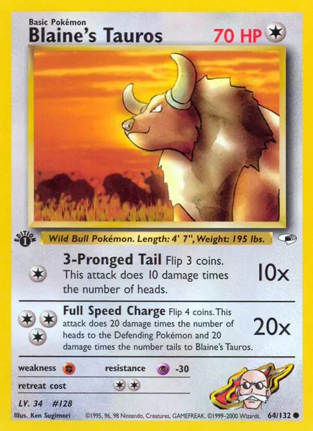 Blaine's Tauros, Pokémon card GH 64 — Gym Heroes set