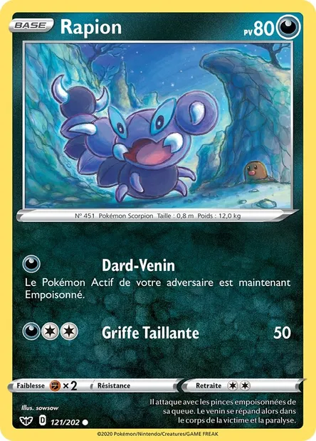Rapion, carte Pokémon SSH 121 — extension Épée et Bouclier