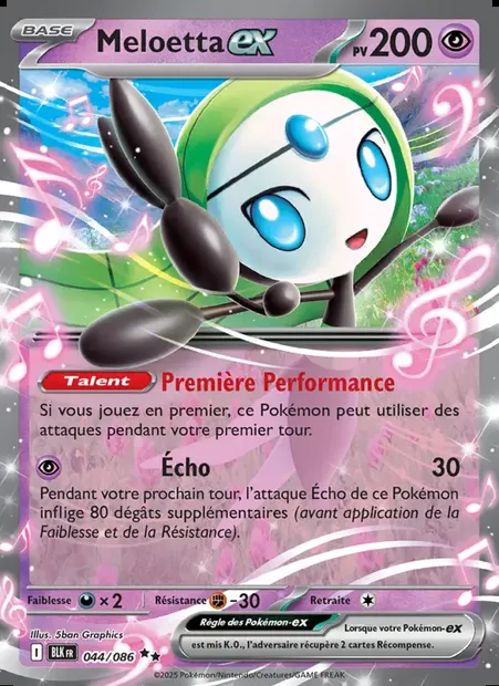 Meloetta-ex, carte Pokémon BLK 044 — extension Foudre Noire