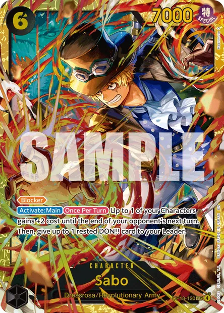 Sabo, One Piece card OP13-120 — CARRYING ON HIS WILL set
