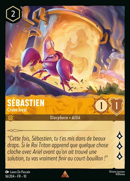Sébastien - Crabe loyal, carte Disney Lorcana CH10-016 — extension Lueurs dans les Profondeurs
