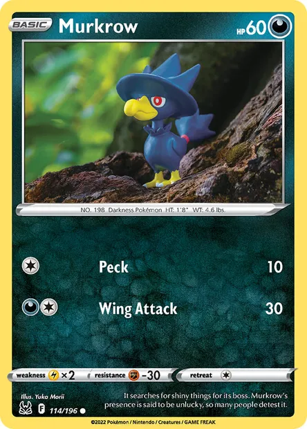 Murkrow, Pokémon card LOR 114 — Lost Origin set