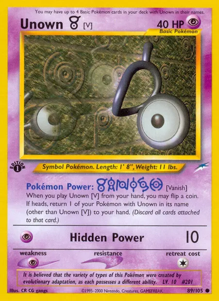Unown [V], Pokémon card NDE 89 — Neo Destiny set
