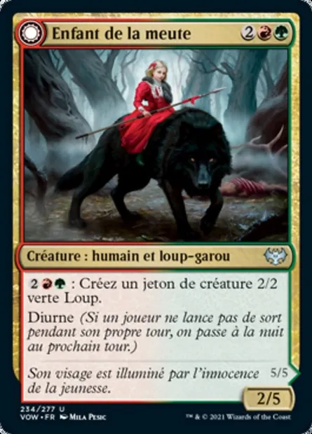 Enfant de la meute // Sœur de meute sauvage, carte Magic VOW 234 — extension Innistrad : noce écarlate