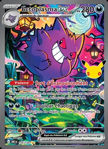 Ectoplasma-ex, carte Pokémon 30C 154 — extension 30ᵉ Anniversaire