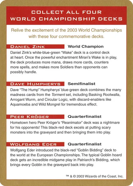2003 World Championships Ad, carte Magic WC03 0 — extension World Championship Decks 2003