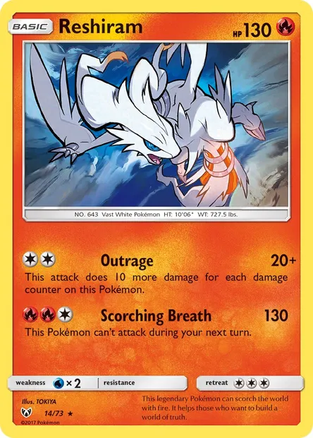 Reshiram, Pokémon card SLG 14 — Shining Legends set
