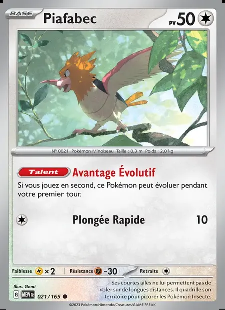 Piafabec, carte Pokémon MEW 021 — extension 151
