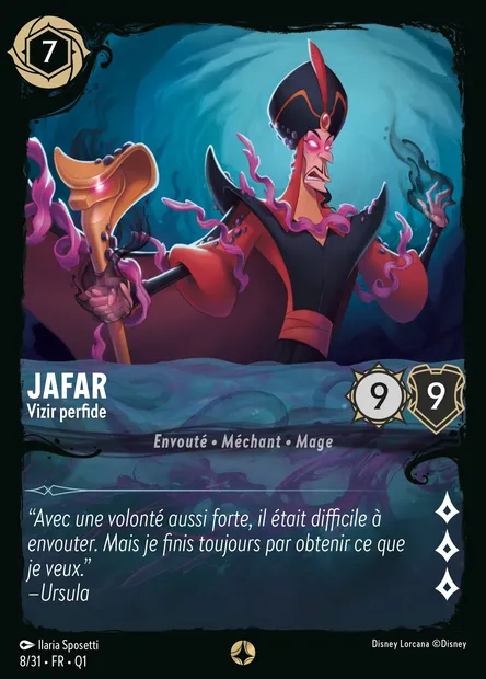 Jafar - Vizir perfide, carte Disney Lorcana Q1-008 — extension Quête des Illumineurs - Menace des profondeurs