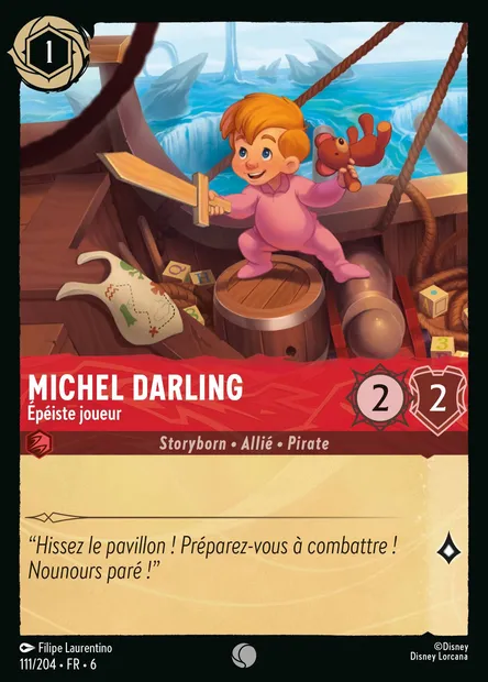 Michel Darling - Épéiste joueur, carte Disney Lorcana CH6-111 — extension La Mer Azurite