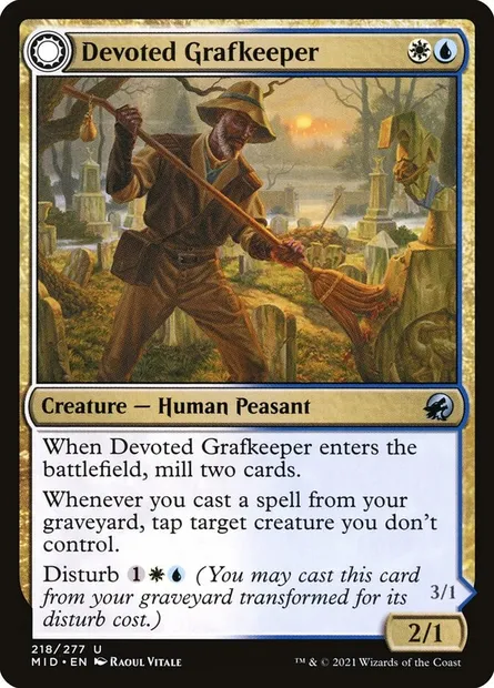 Devoted Grafkeeper // Departed Soulkeeper, Magic card MID 218 — Innistrad: Midnight Hunt set